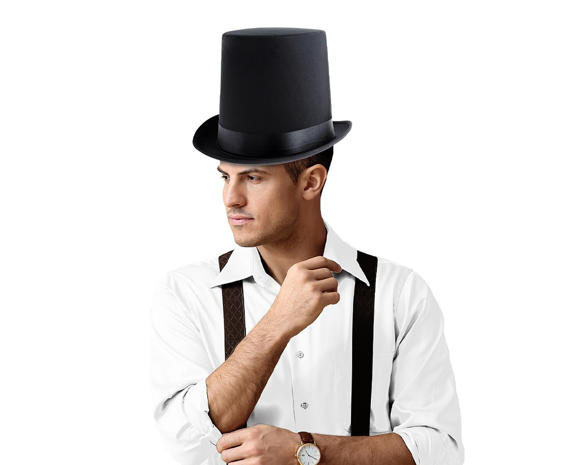 Cylinder "Gentleman" , tall, black, smooth, large size