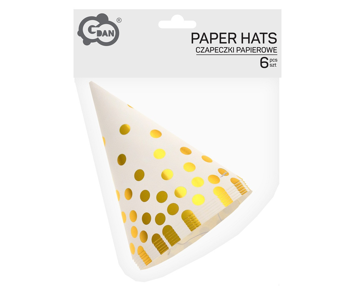 Paper hats "Gold dots", white, 6 pcs