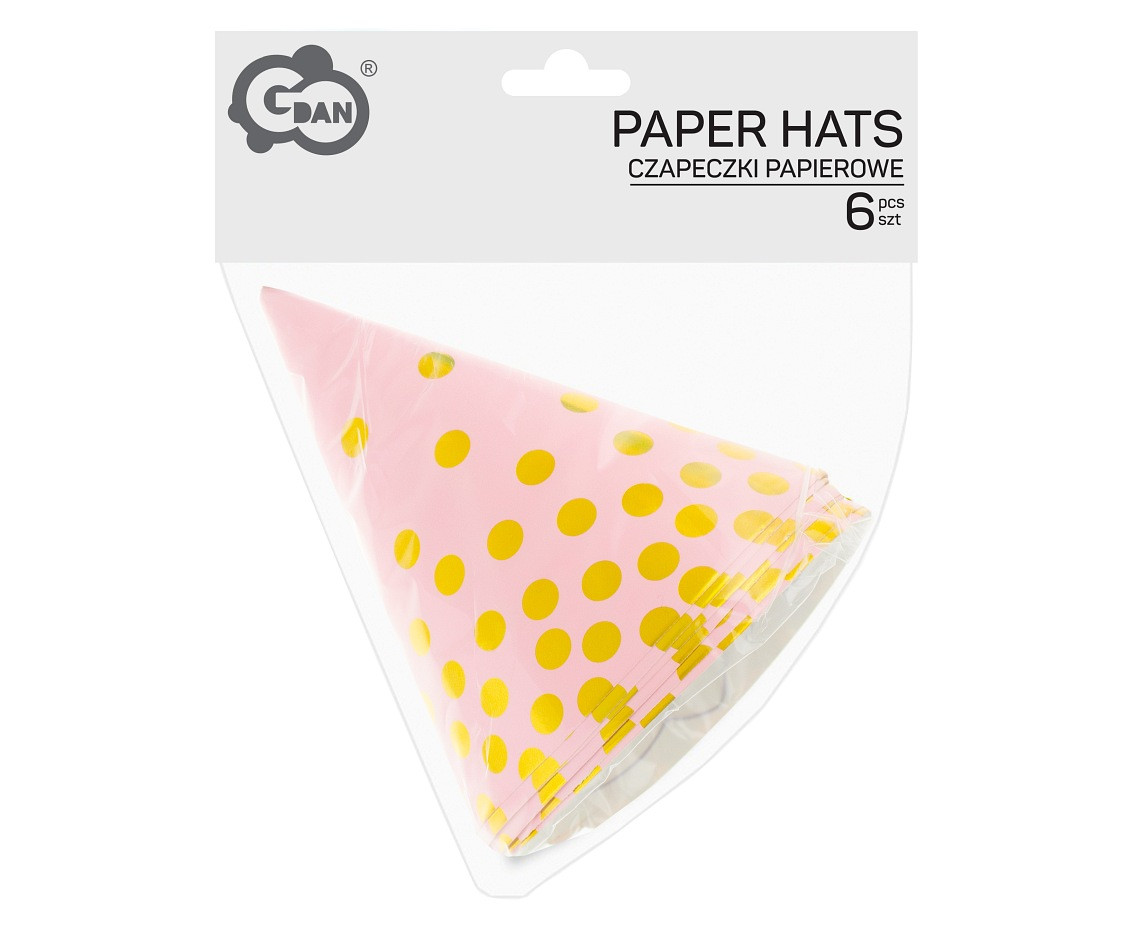 Paper hats "Gold dots", pink, 6 pcs