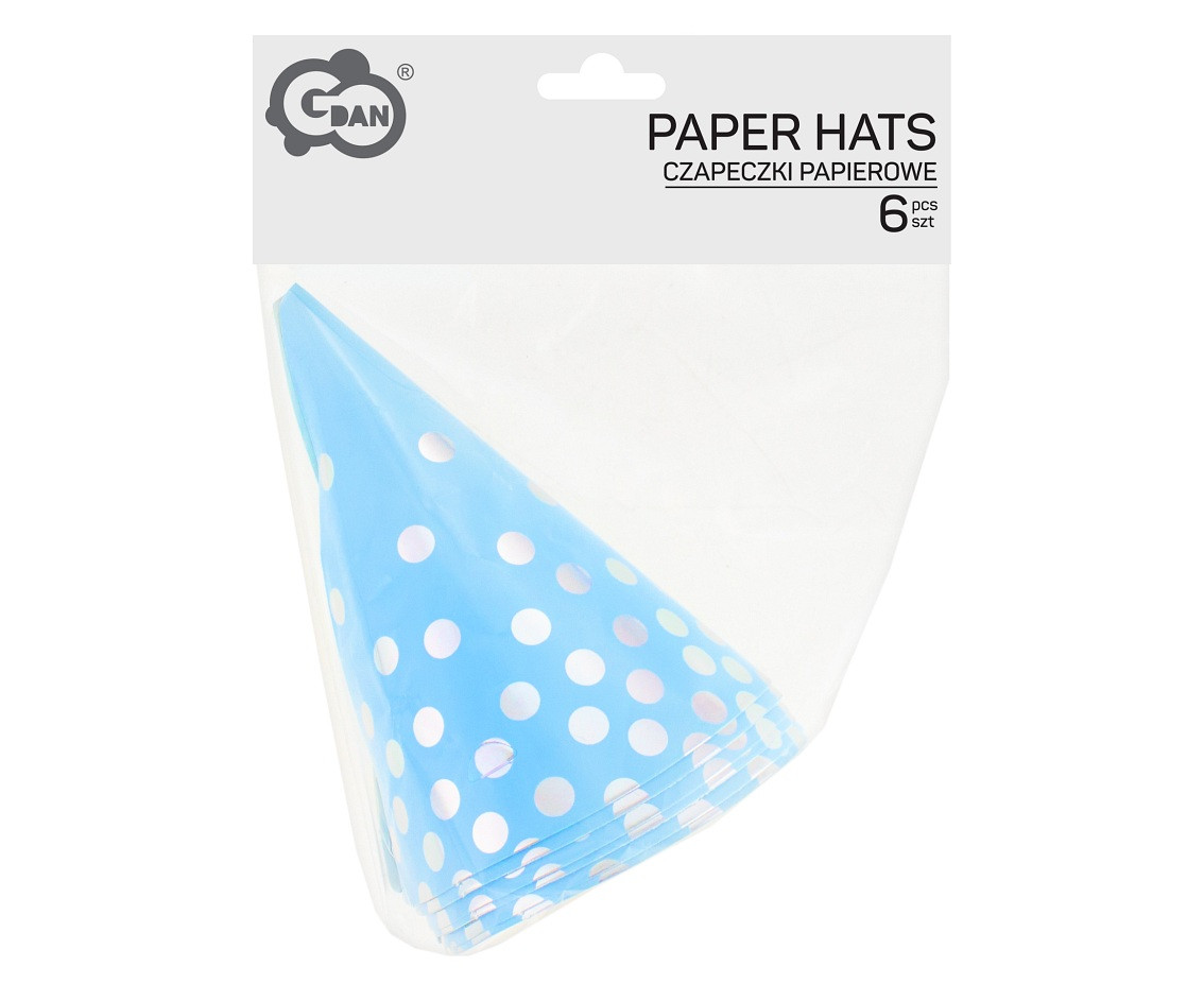 Paper hats "Silver dots", blue, 6 pcs