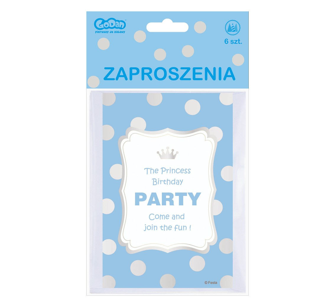 Invitations with envelope "Silver dots", blue, 6 pcs EOL