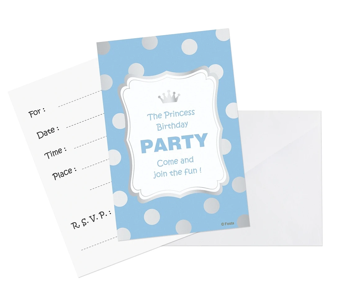 Invitations with envelope "Silver dots", blue, 6 pcs EOL
