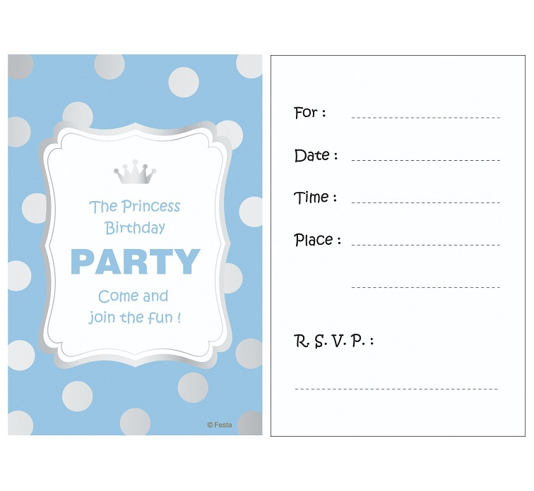 Invitations with envelope "Silver dots", blue, 6 pcs EOL