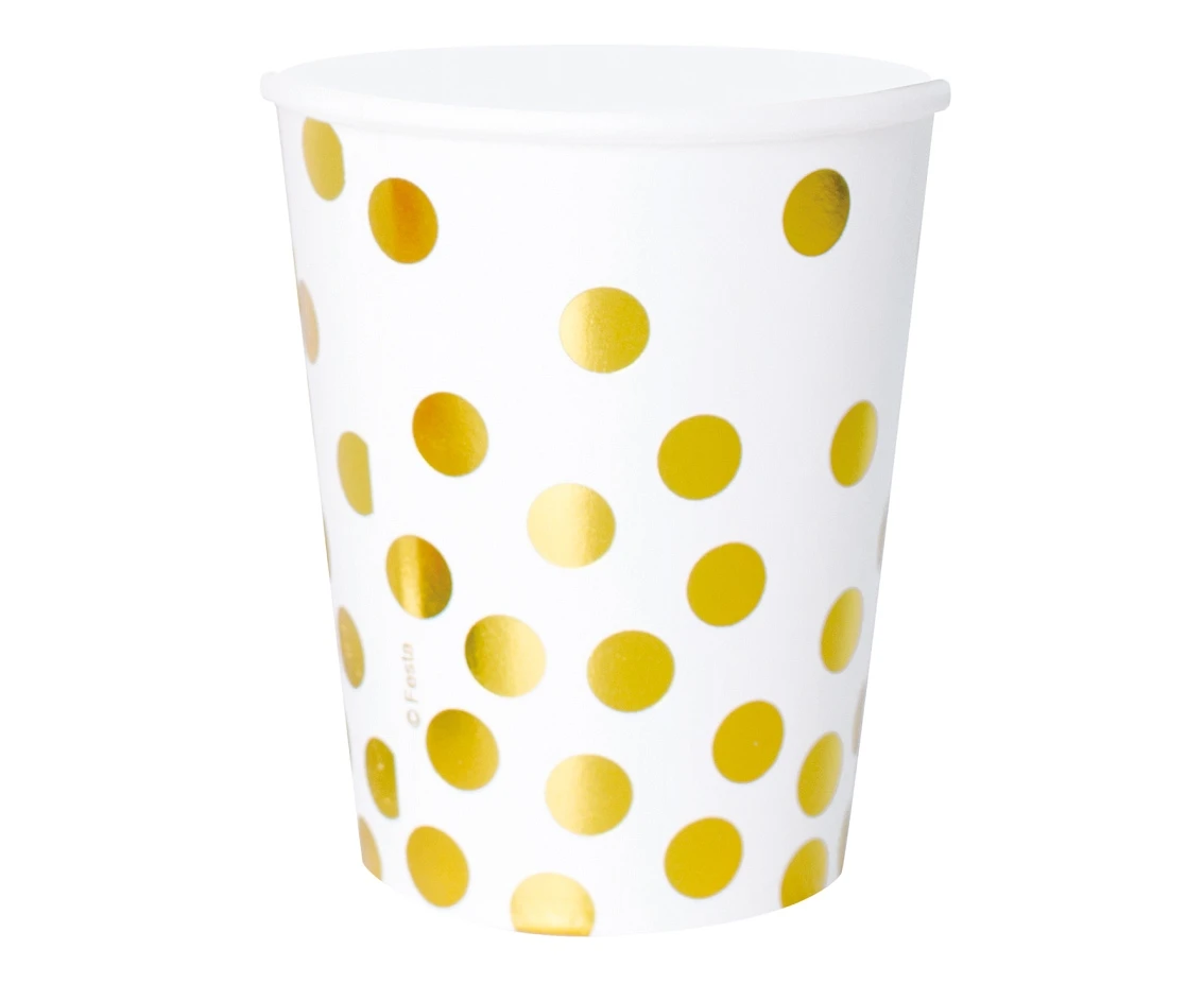 Paper cups "Gold dots", white, 270 ml, 6 pcs