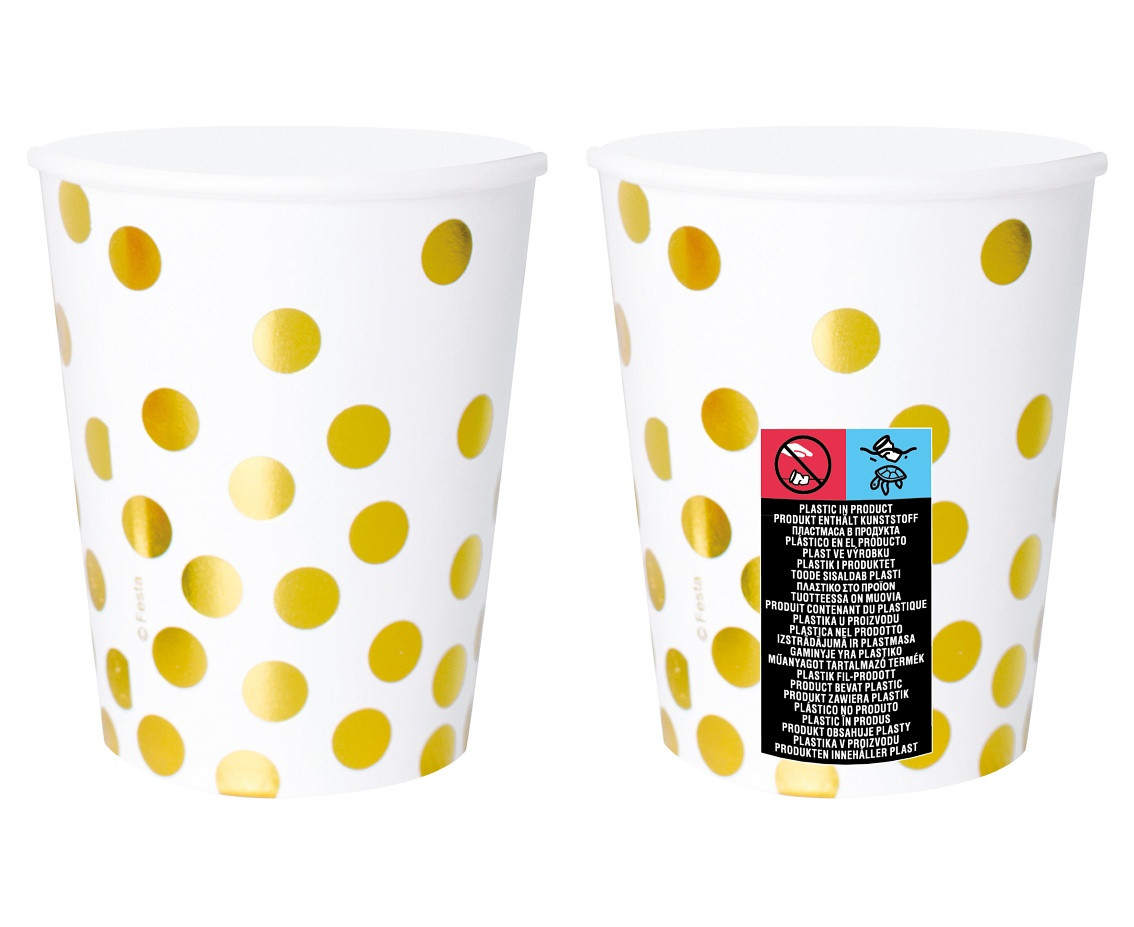Paper cups "Gold dots", white, 270 ml, 6 pcs