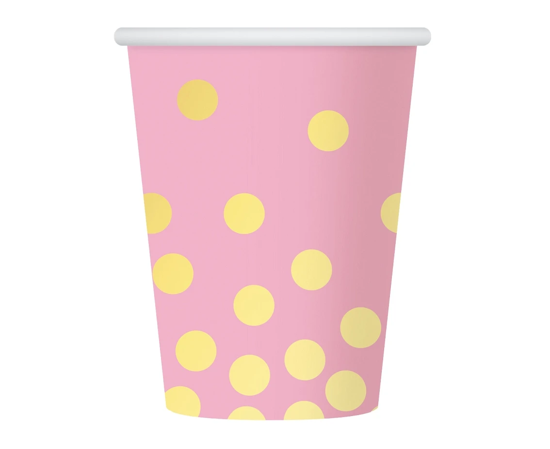 Paper cups "Gold dots", pink, 270 ml, 6 pcs EOL