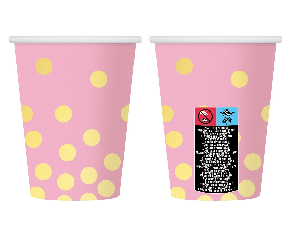 Paper cups "Gold dots", pink, 270 ml, 6 pcs EOL