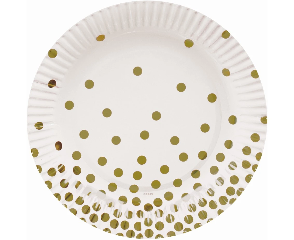 Paper plates Gold dots, white, 18 cm, 6 pcs