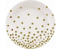 Paper plates Gold dots, white, 18 cm, 6 pcs