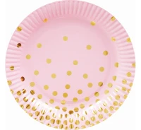 Paper plates "Gold dots", 18 cm, pink, 6 pcs EOL