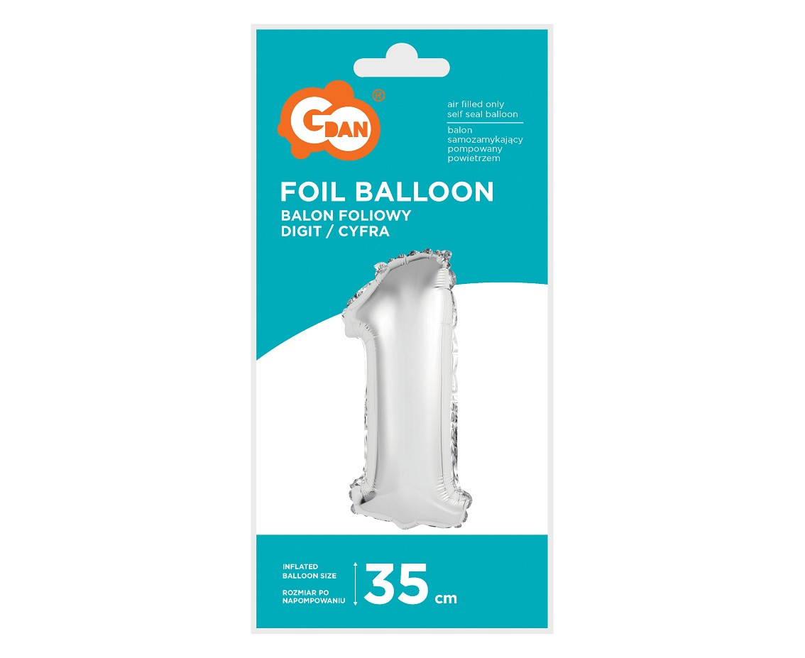 Foil balloon No 1, silver, 35 cm EOL