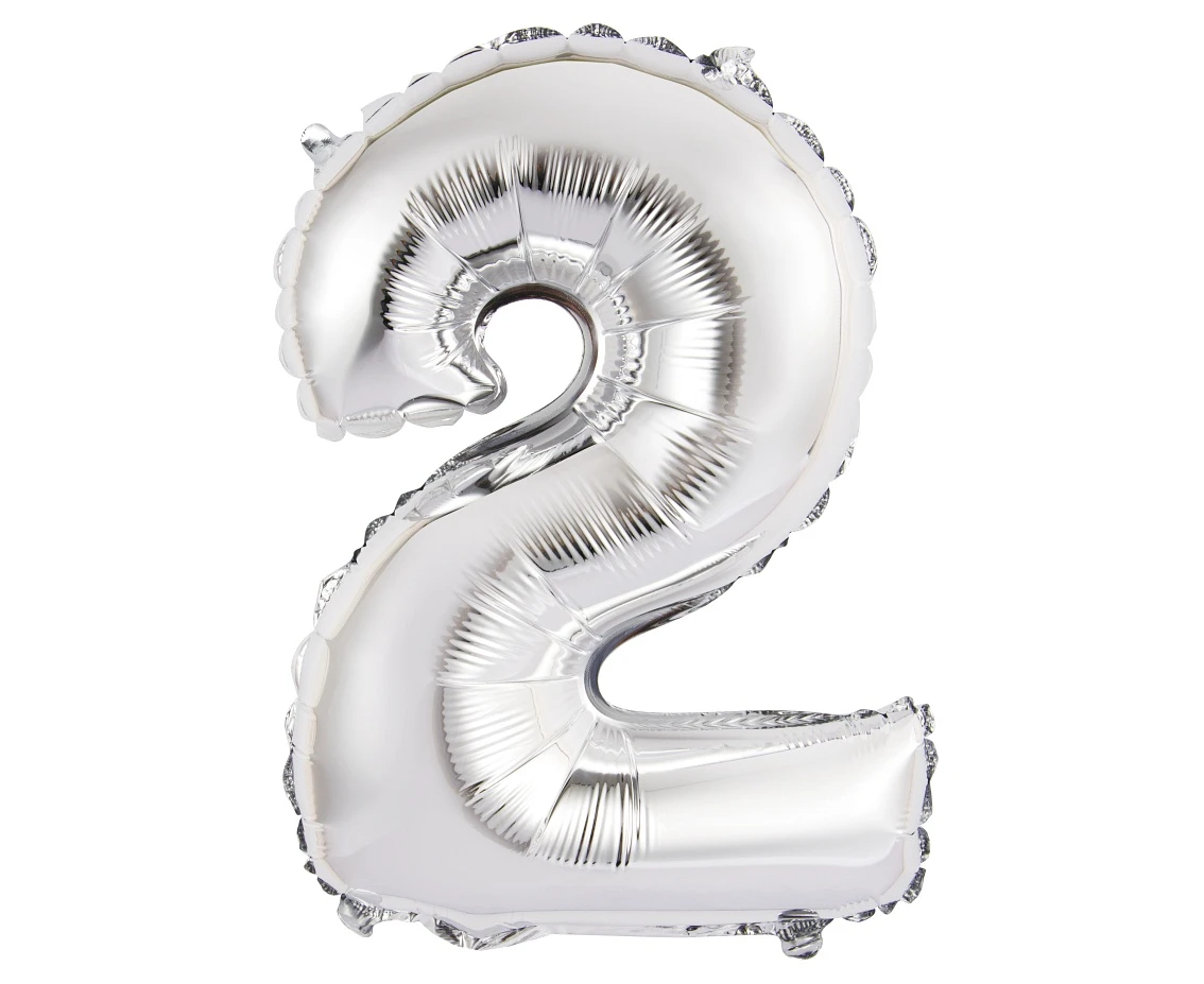 Foil balloon "Digit 2" , silver, 35 cm EOL