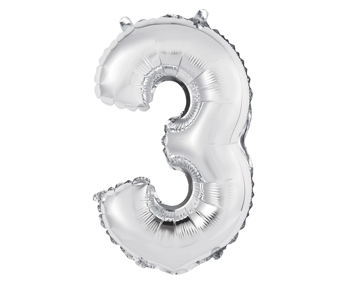Foil balloon "Digit 3" , silver, 35 cm EOL