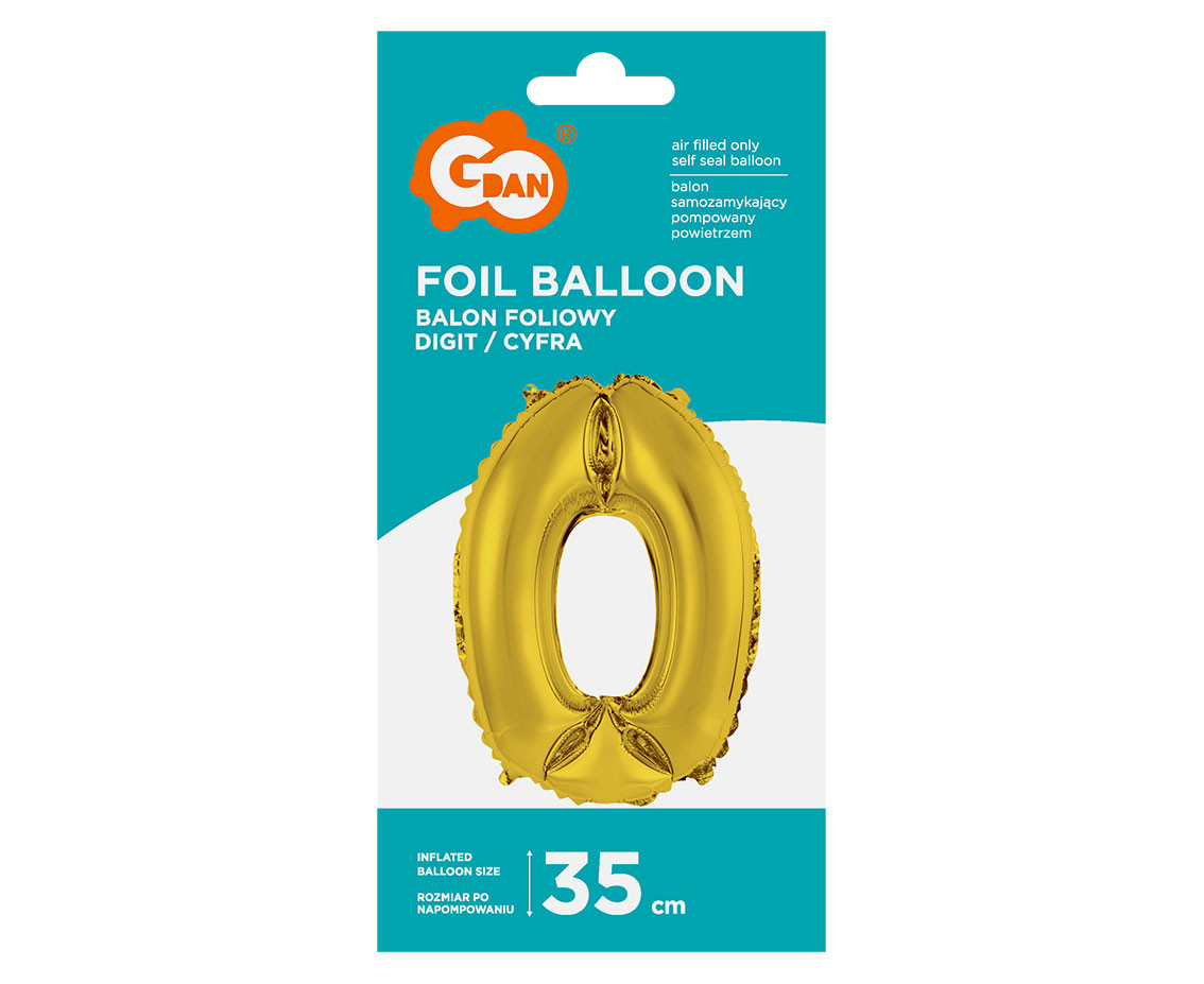 Foil balloon "Digit 0" , gold, 35 cm