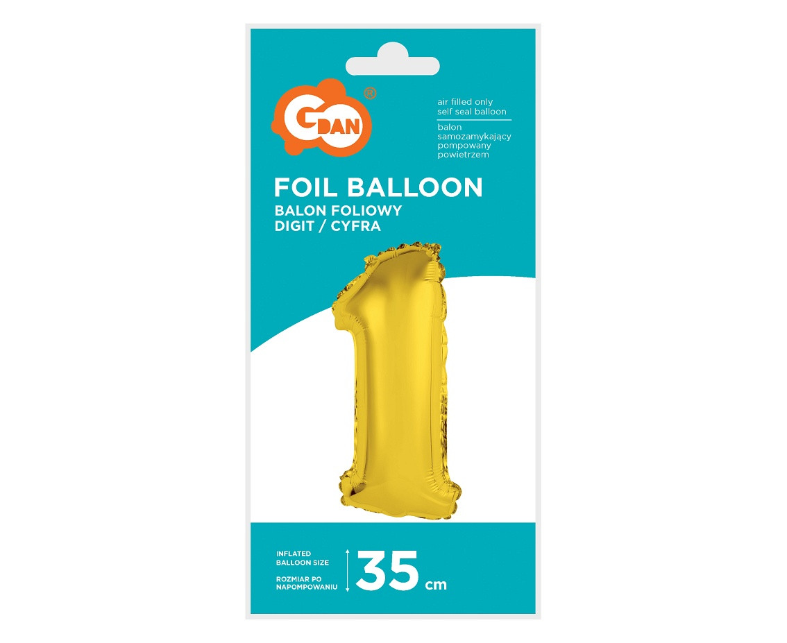 Foil balloon "Digit 1" , gold, 35 cm