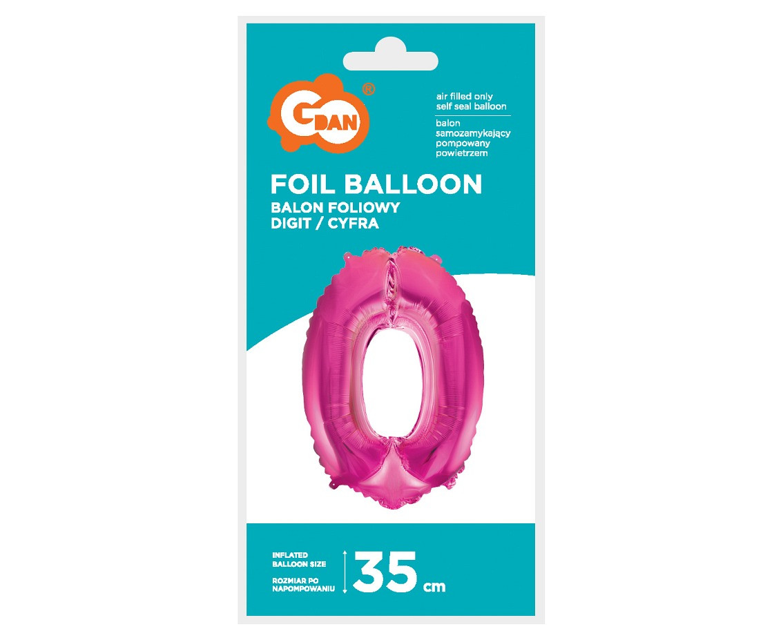 Foil balloon No 0, pink, 35 cm EOL