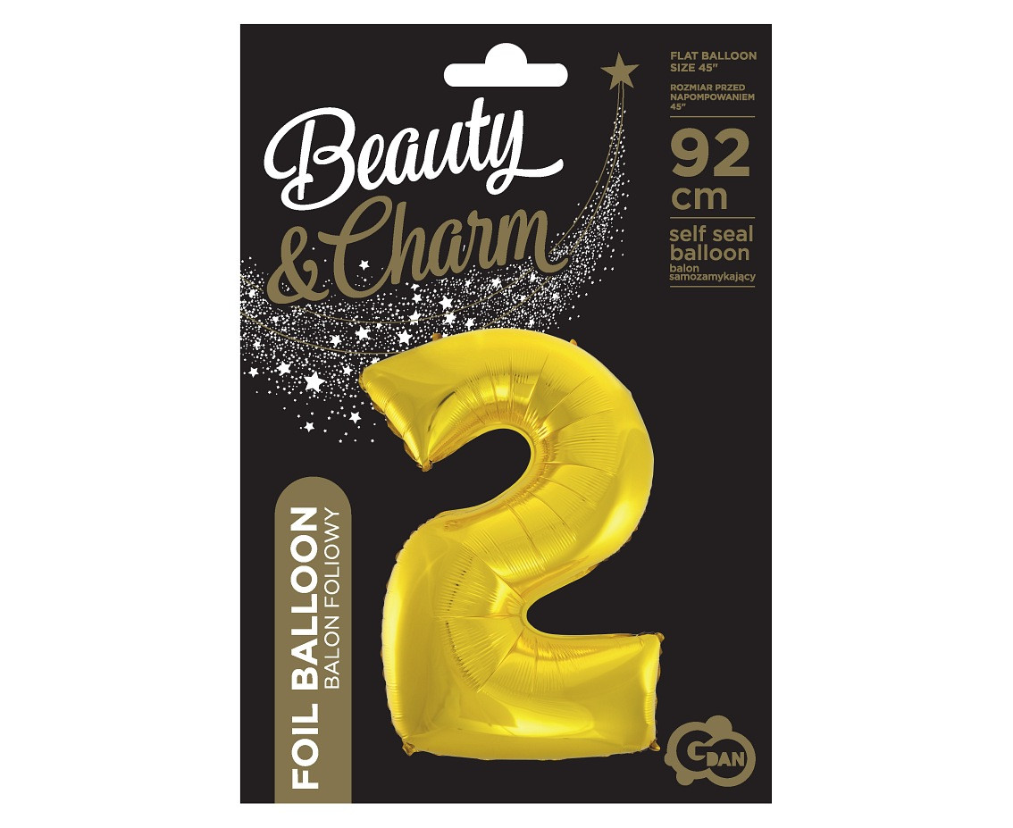 Foil balloon B&C digit 2, gold, 92 cm