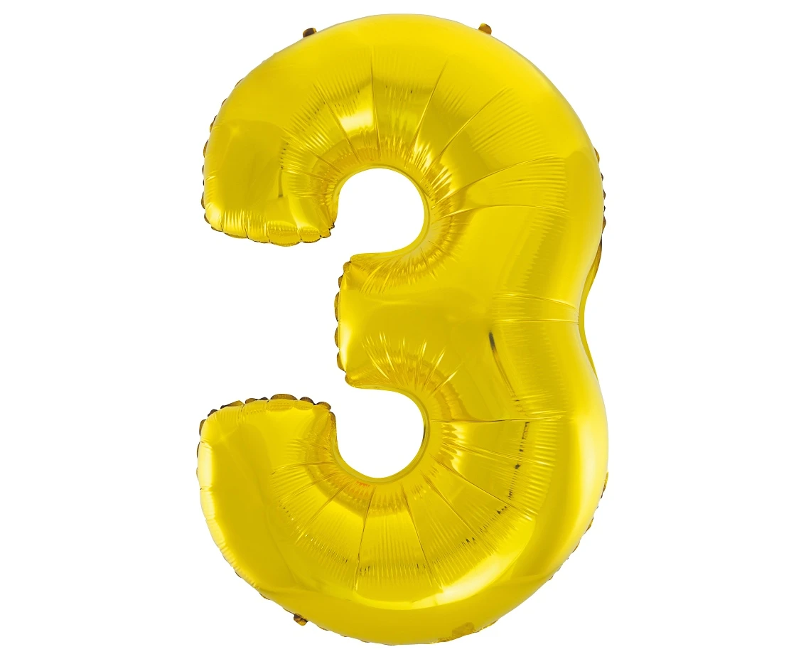 Foil balloon B&C digit 3, gold, 92 cm
