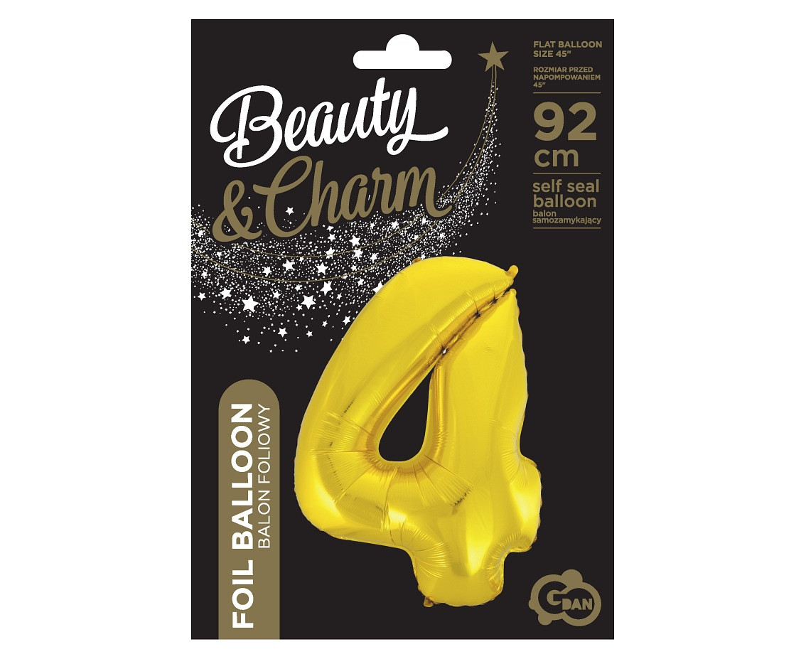Foil balloon B&C digit 4, gold, 92 cm