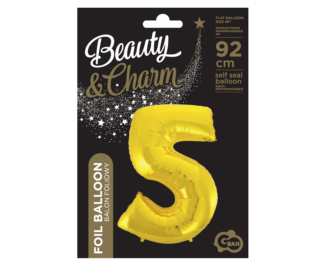 Foil balloon B&C digit 5, gold, 92 cm