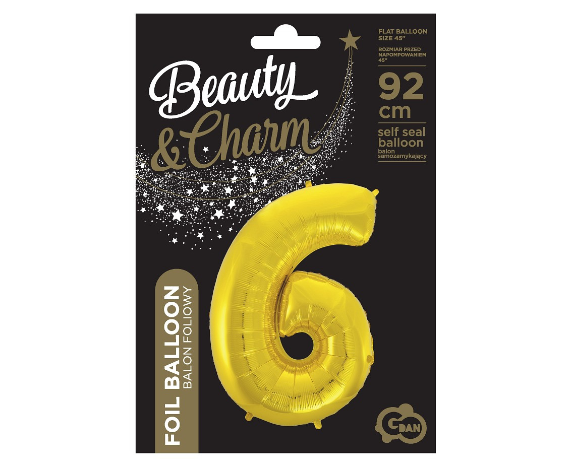 Foil balloon B&C digit 6, gold, 92 cm