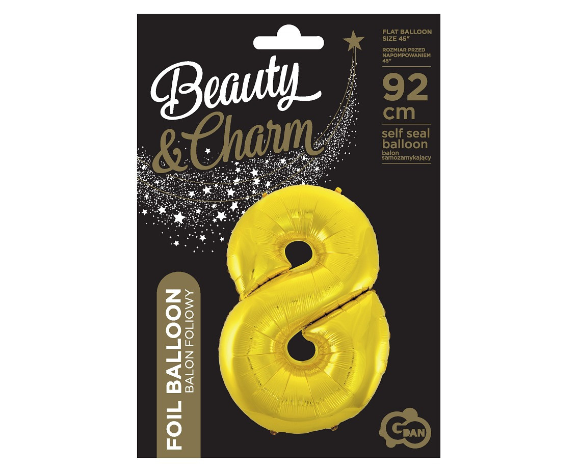 Foil balloon B&C digit 8, gold, 92 cm