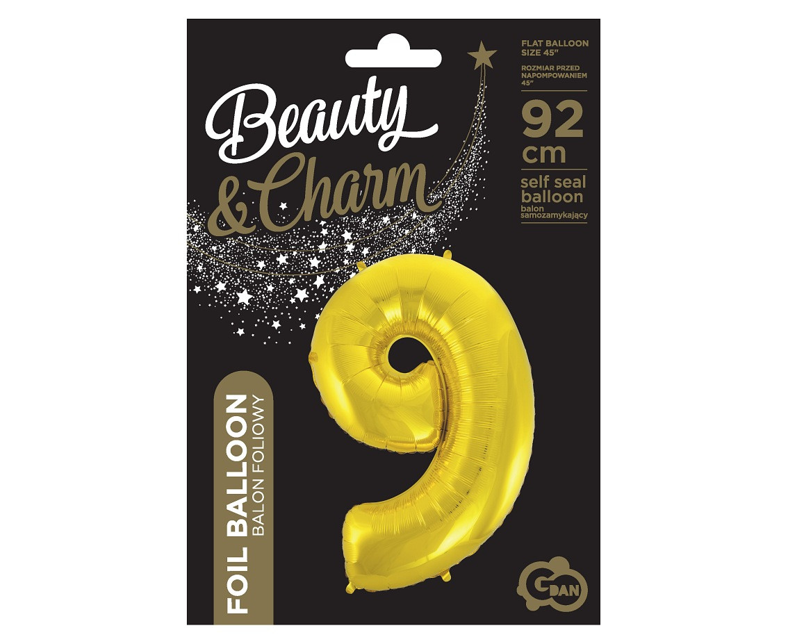 Foil balloon B&C digit 9, gold, 92 cm