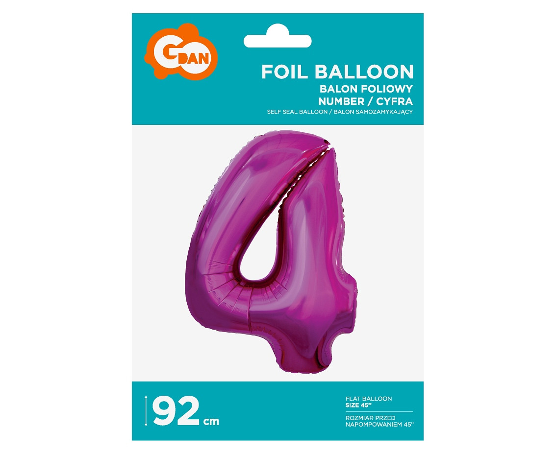 Foil balloon B&C digit 4, pink, 92 cm EOL
