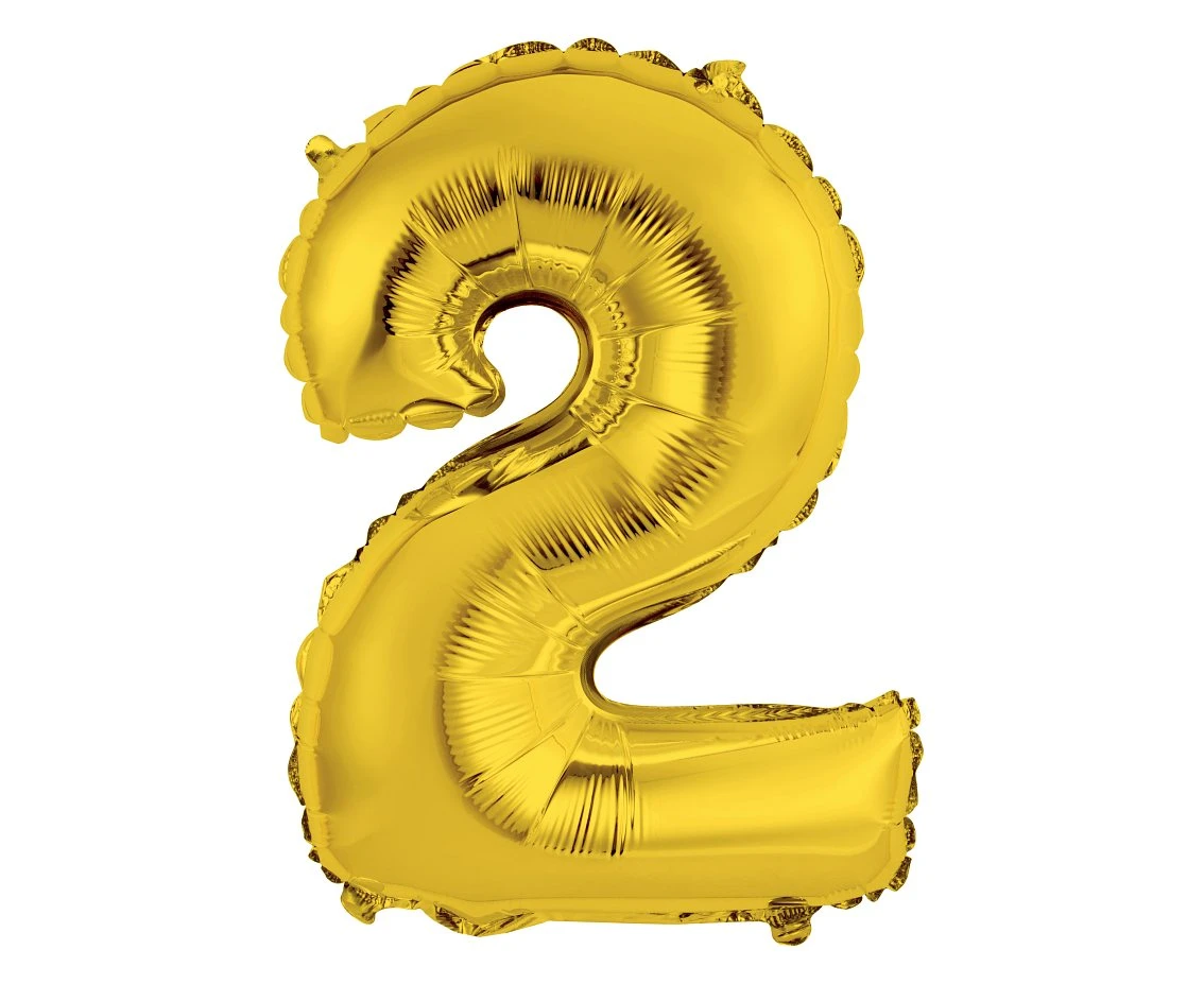 Foil balloon "Digit 2" , gold, 35 cm