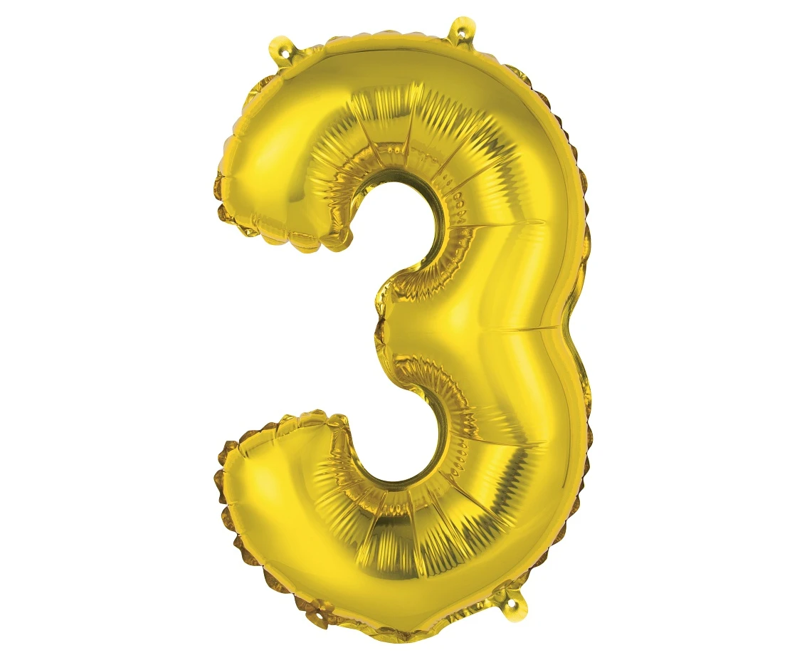 Foil balloon "Digit 3" , gold, 35 cm