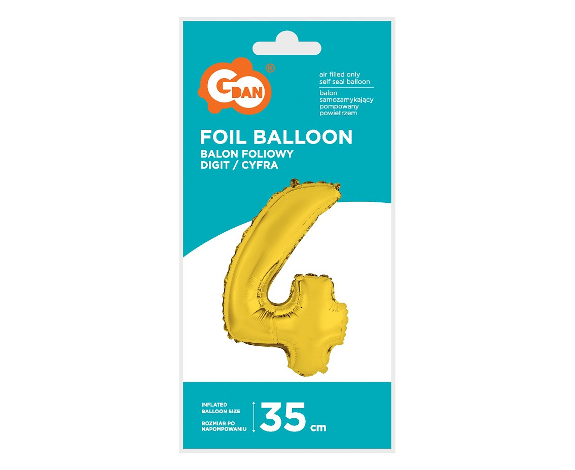 Foil balloon "Digit 4" , gold, 35 cm