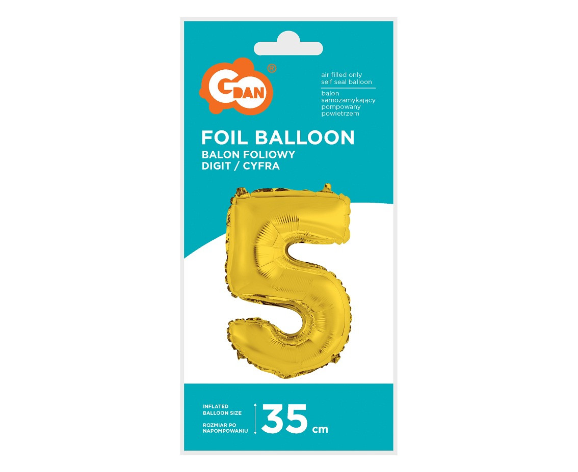 Foil balloon "Digit 5" , gold, 35 cm