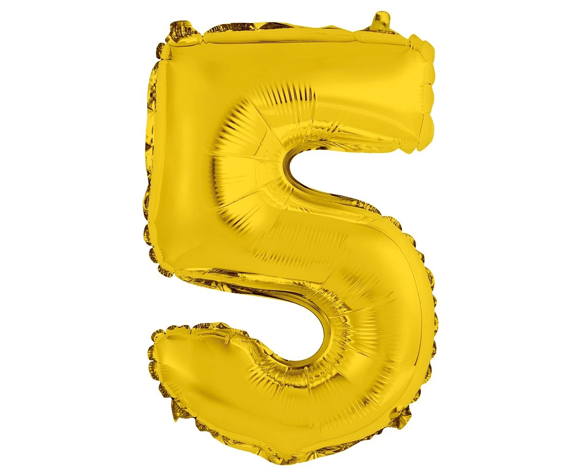 Foil balloon "Digit 5" , gold, 35 cm