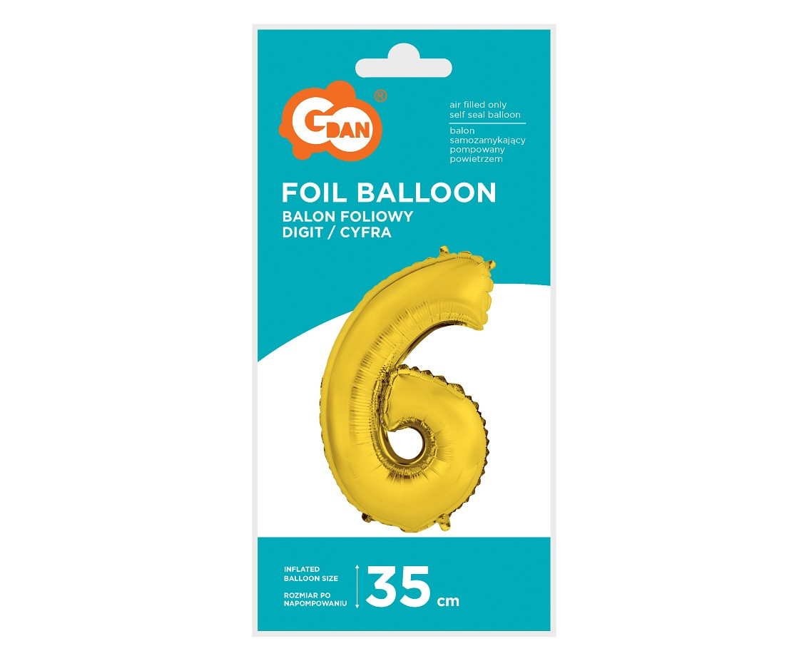 Foil balloon "Digit 6" , gold, 35 cm