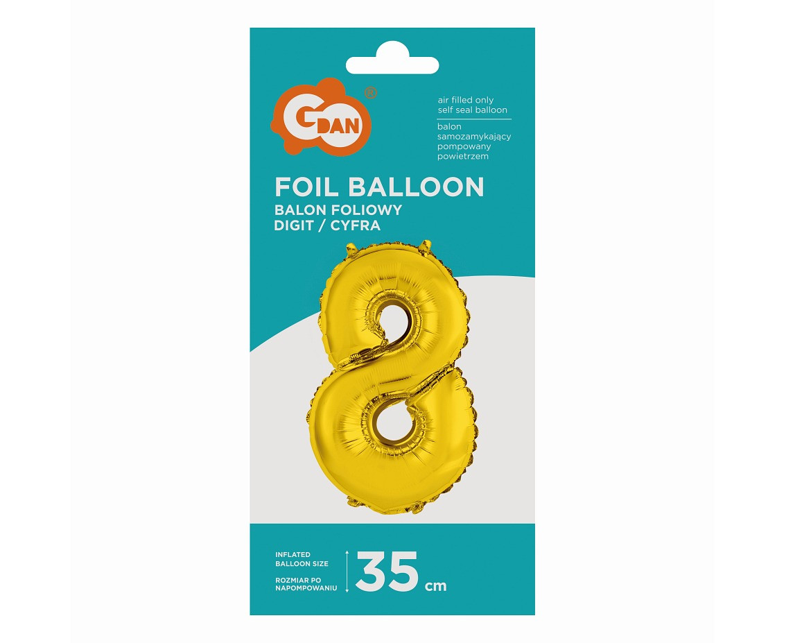 Foil balloon "Digit 8" , gold, 35 cm