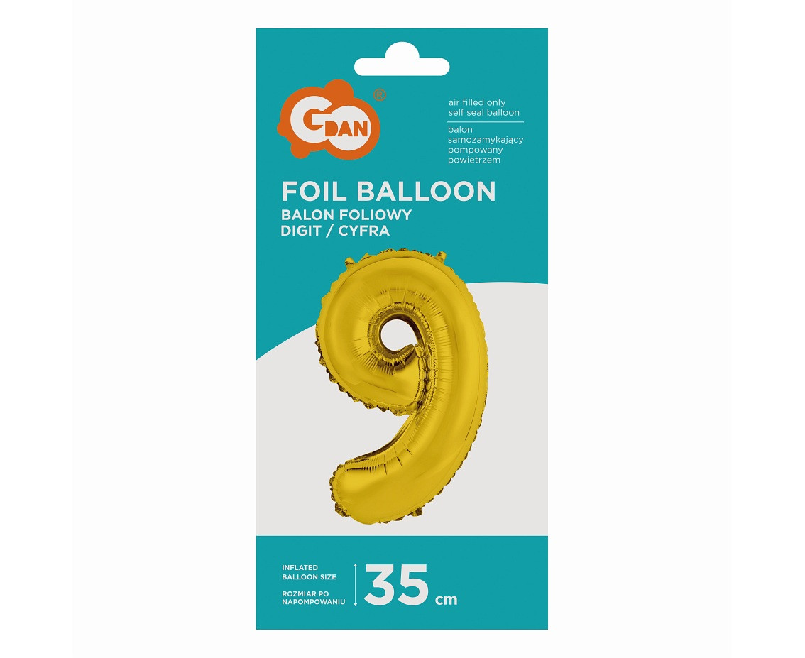 Foil balloon "Digit 9" , gold, 35 cm