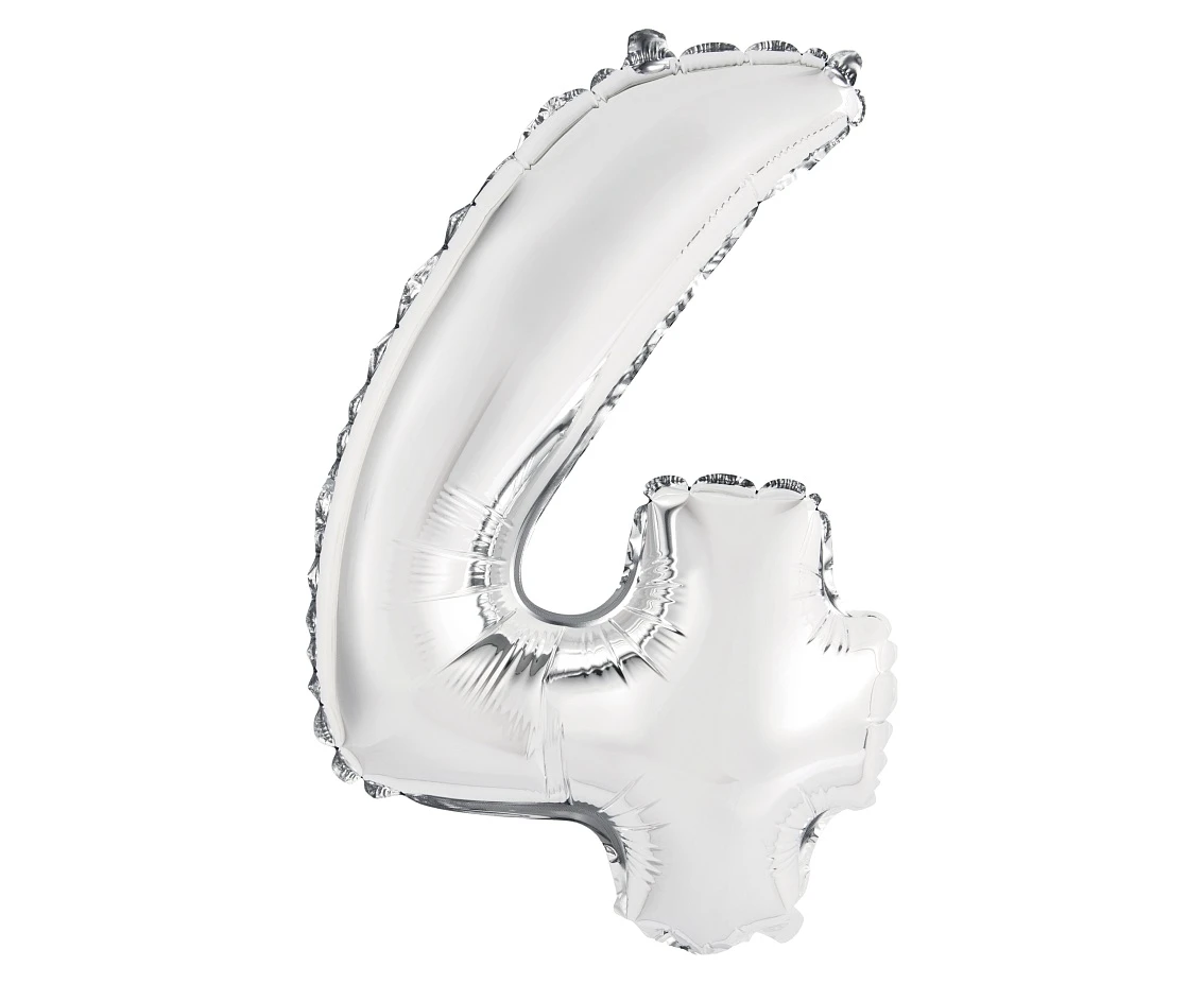 Foil balloon "Digit 4" , silver, 35 cm EOL