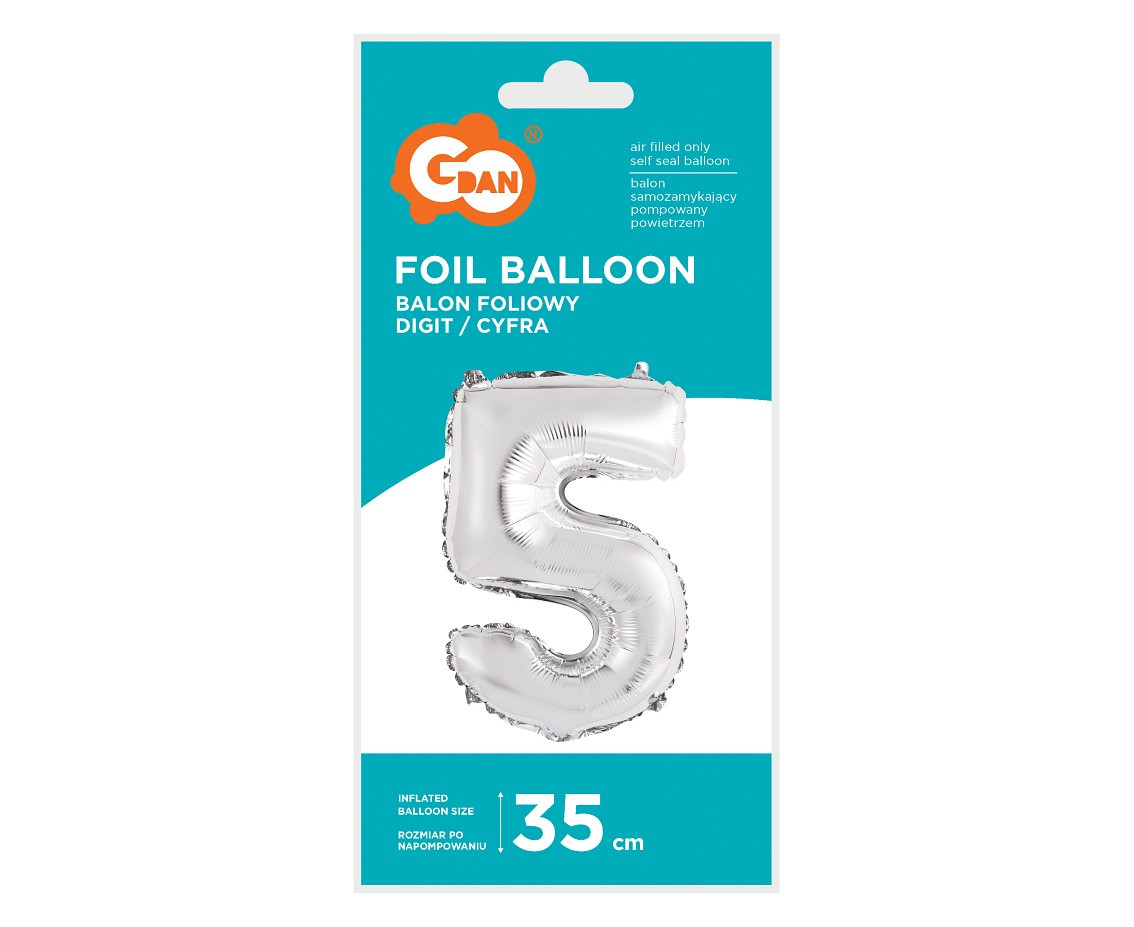 Foil balloon "Digit 5" , silver, 35 cm EOL