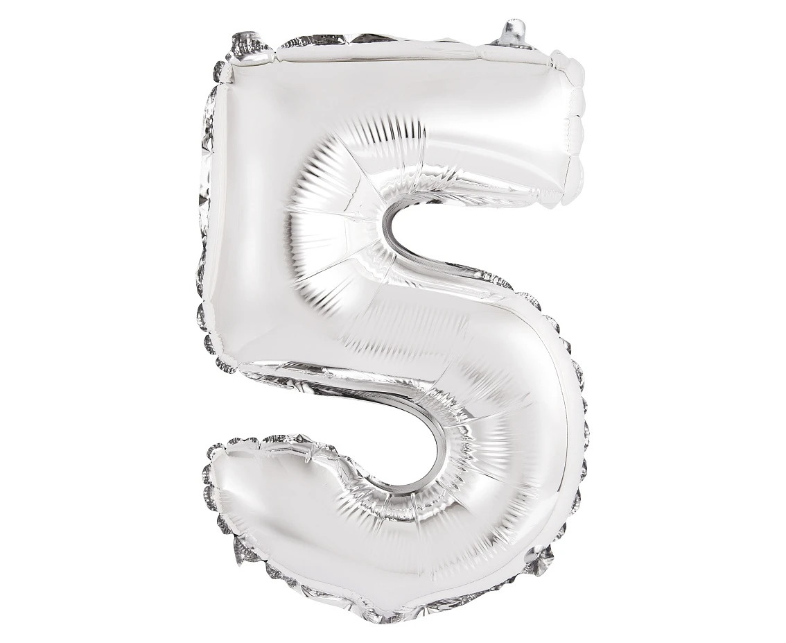 Foil balloon "Digit 5" , silver, 35 cm EOL
