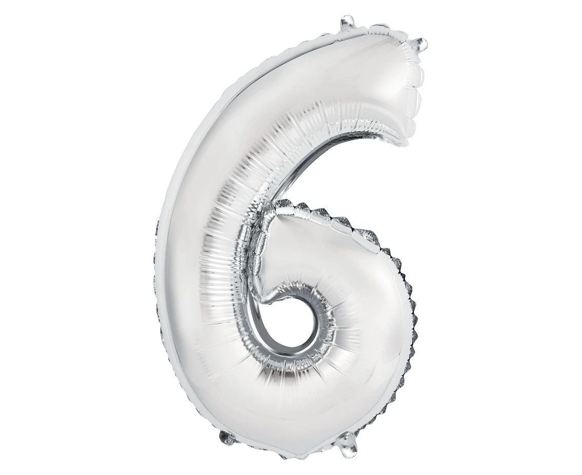 Foil balloon "Digit 6" , silver, 35 cm EOL