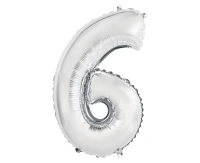 Foil balloon "Digit 6" , silver, 35 cm EOL