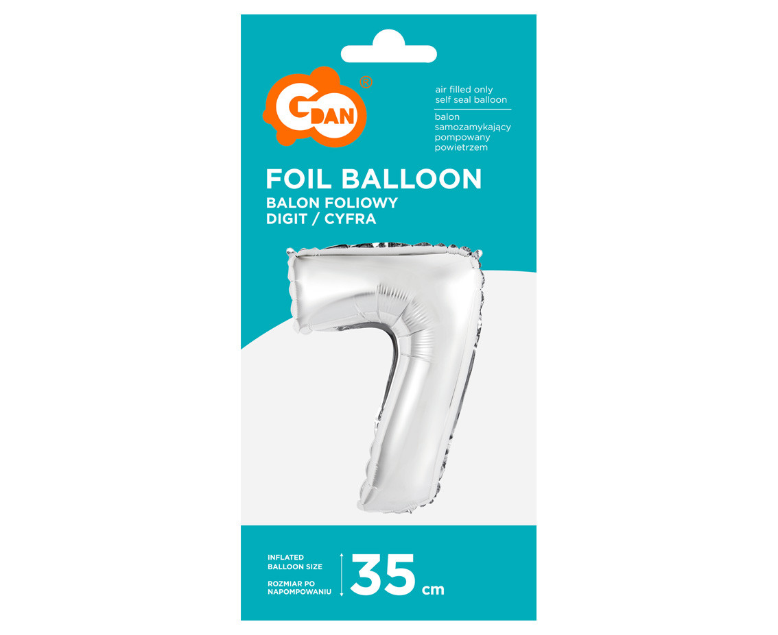 Foil balloon "Digit 7" , silver, 35 cm EOL
