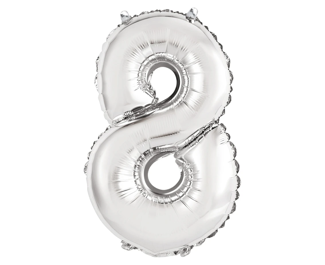 Foil balloon "Digit 8" , silver, 35 cm EOL