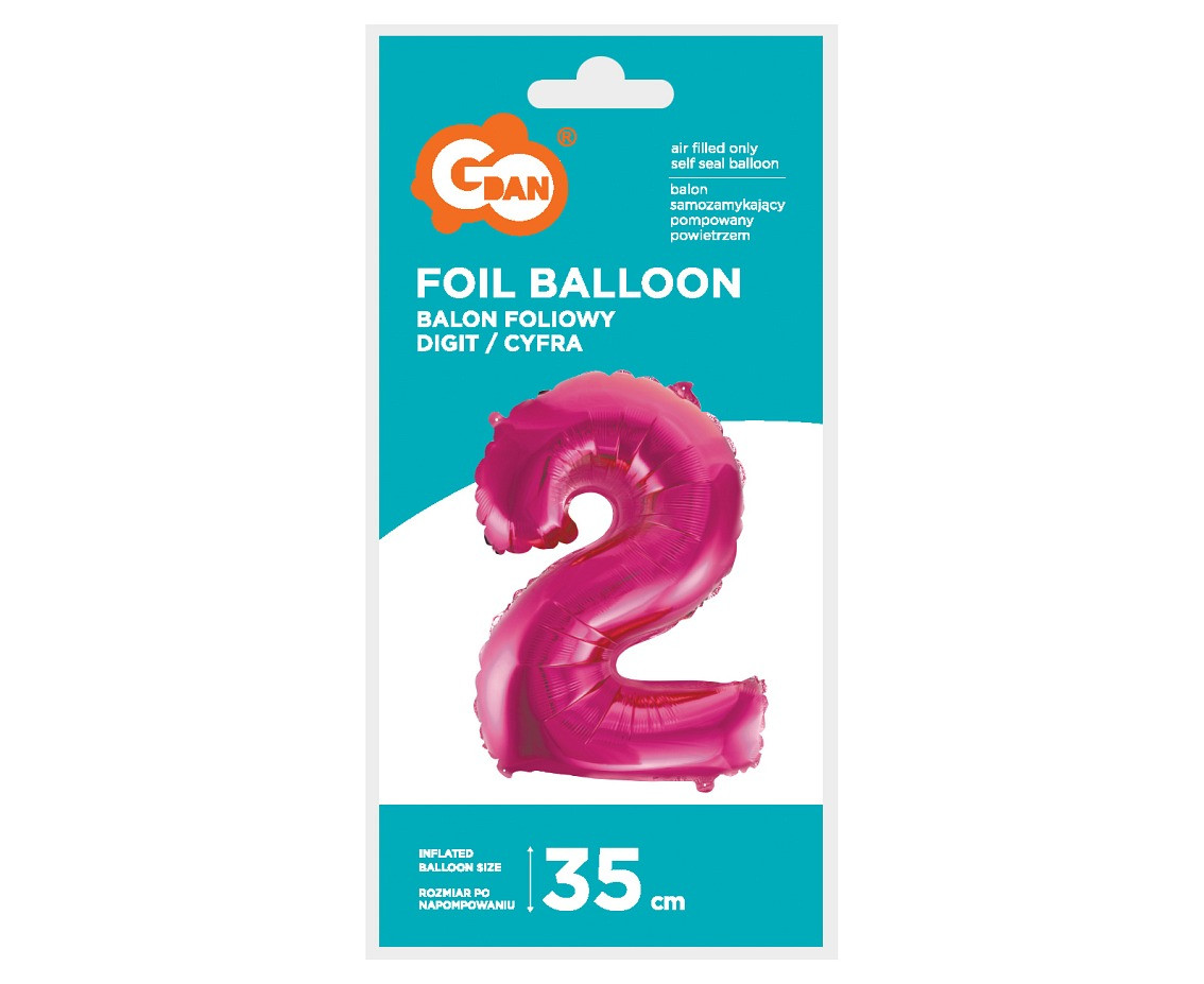 Foil balloon No 2", pink, 35 cm EOL
