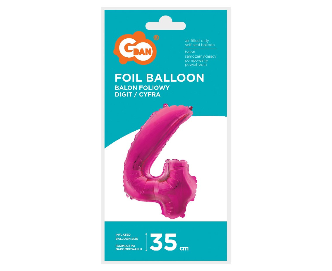 Foil balloon No 4, pink, 35 cm EOL