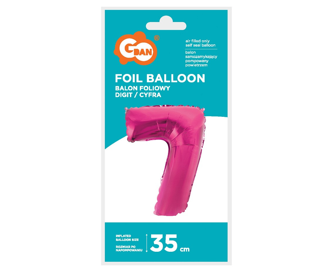 Foil balloon No 7, pink, 35 cm EOL