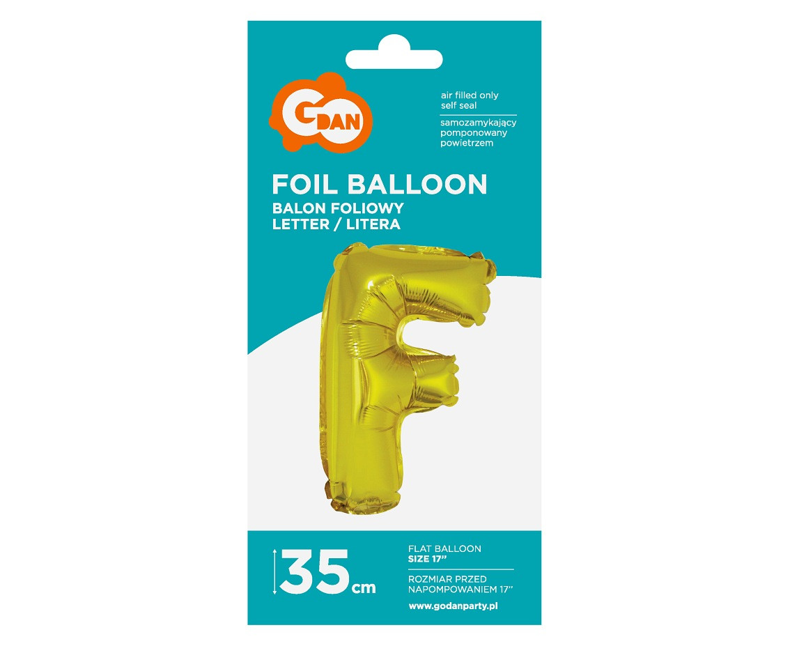 Foil balloon "Letter F" , gold, 35 cm EOL