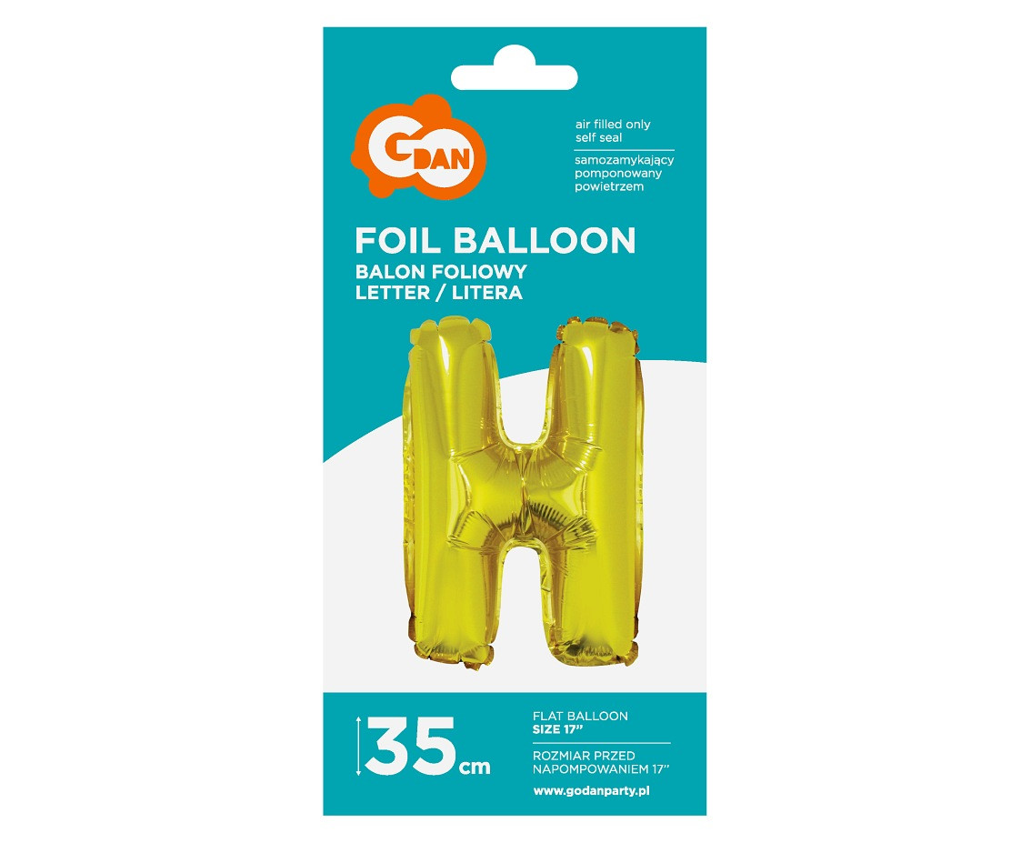 Foil balloon "Letter H" , gold, 35 cm EOL