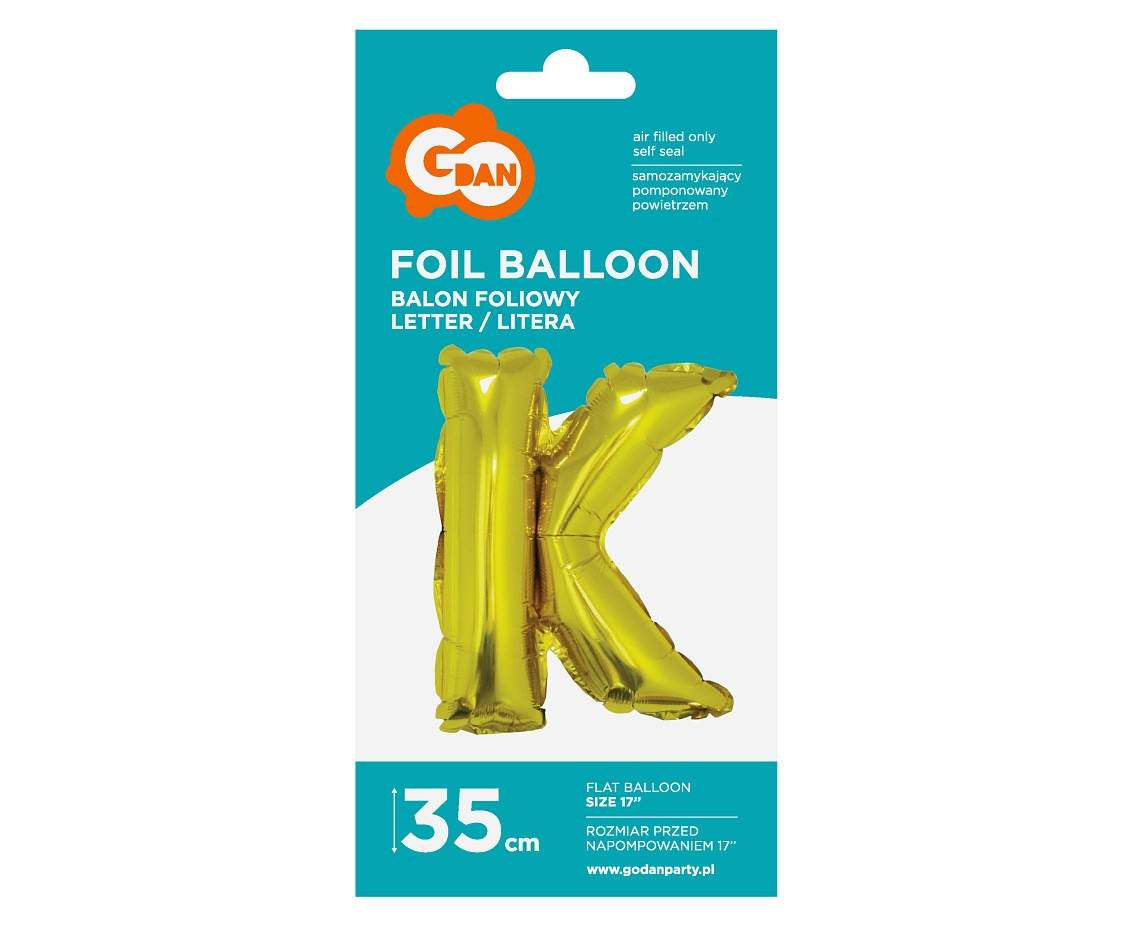 Foil balloon "Letter K" , gold, 35 cm EOL