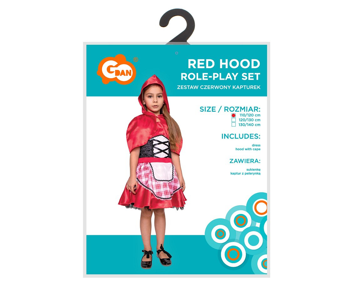Red Hood role-play set for kids (dress, hood with cape), size 110/120 cm
